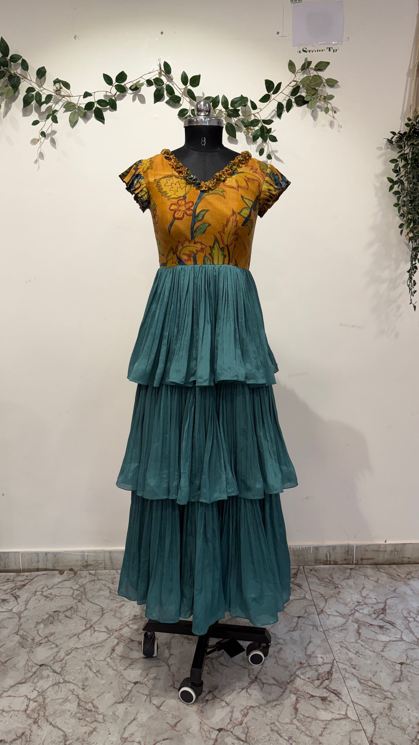Pen Kalamkari Ruffles Long Frock