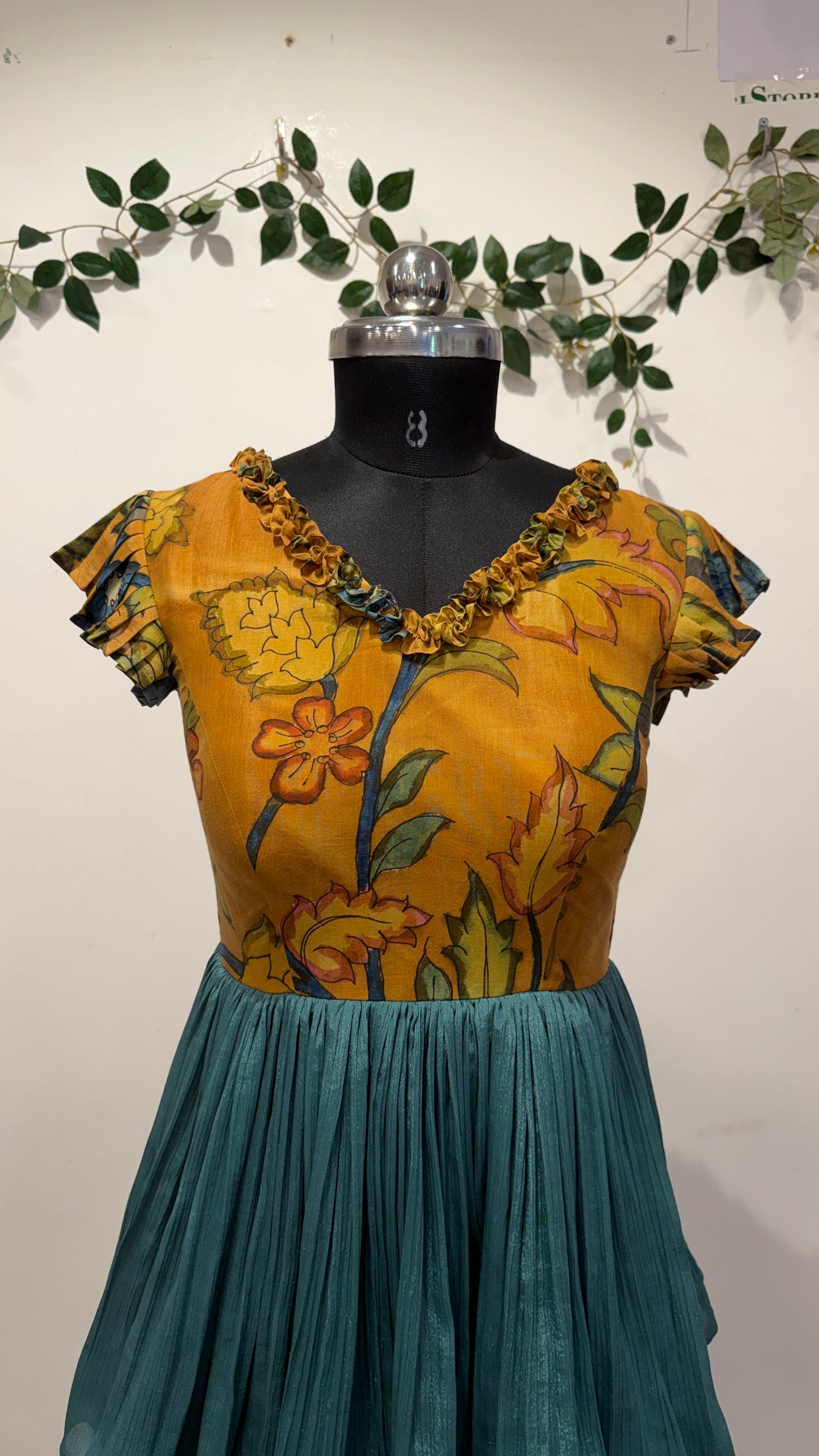Pen Kalamkari Ruffles Long Frock