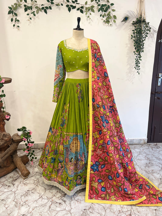 Boat Theme Parrot Green Lehenga