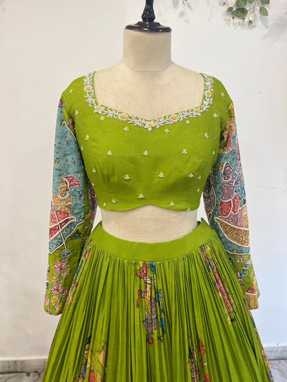 Boat Theme Parrot Green Lehenga