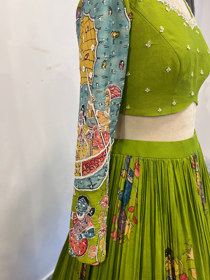 Boat Theme Parrot Green Lehenga