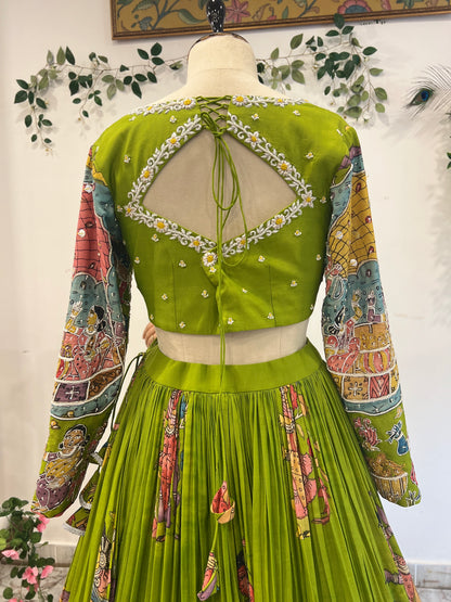 Boat Theme Parrot Green Lehenga