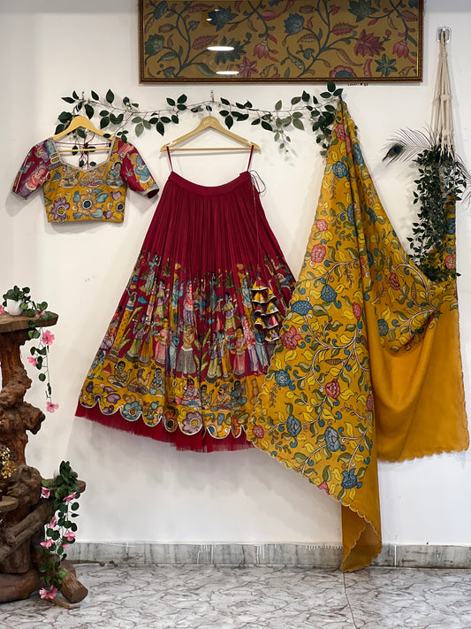 Maroon & Mustard Yellow Pelli Theme Lehenga