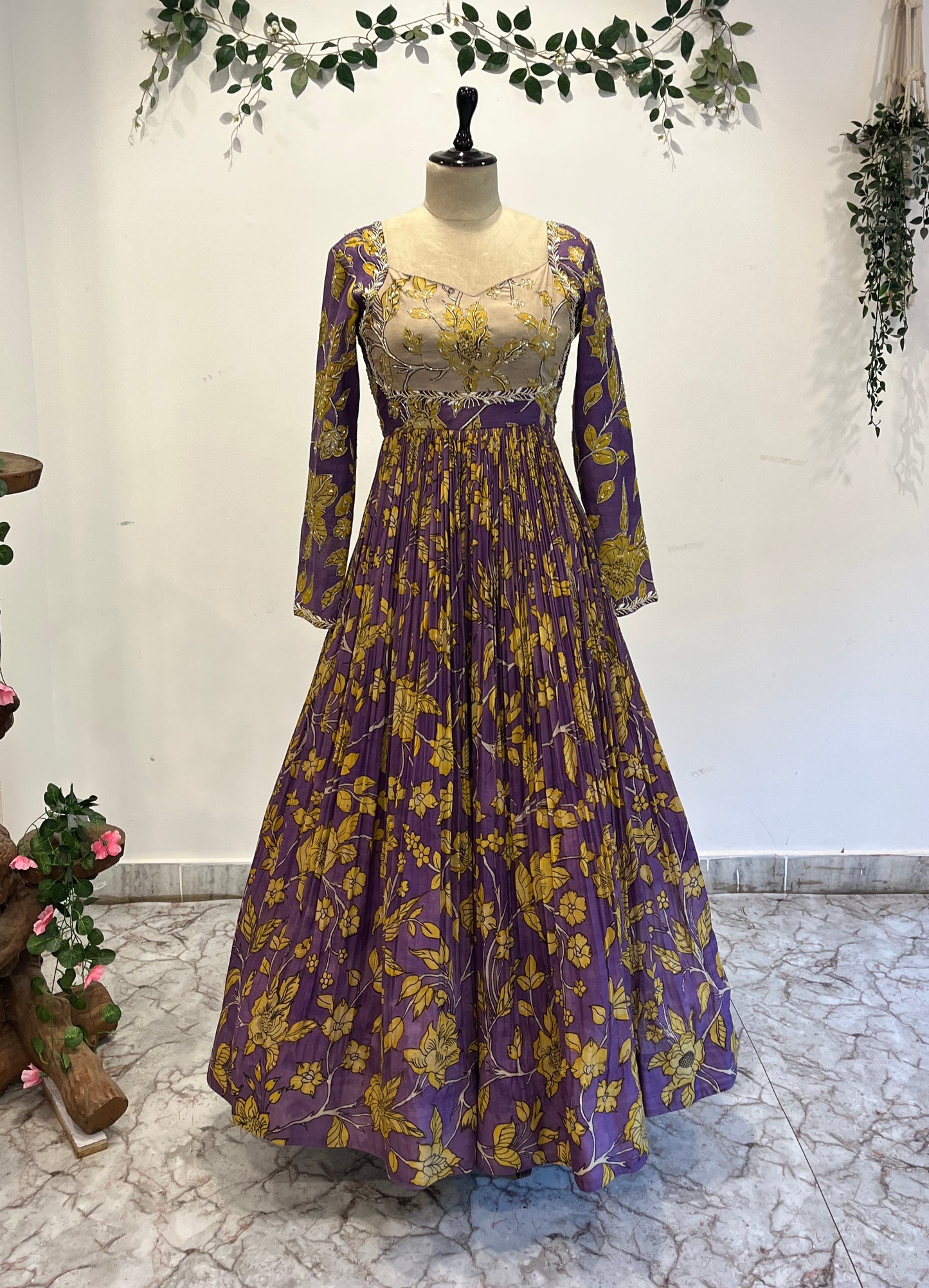 Traditional Floral Pen Kalamkari Long Frock
