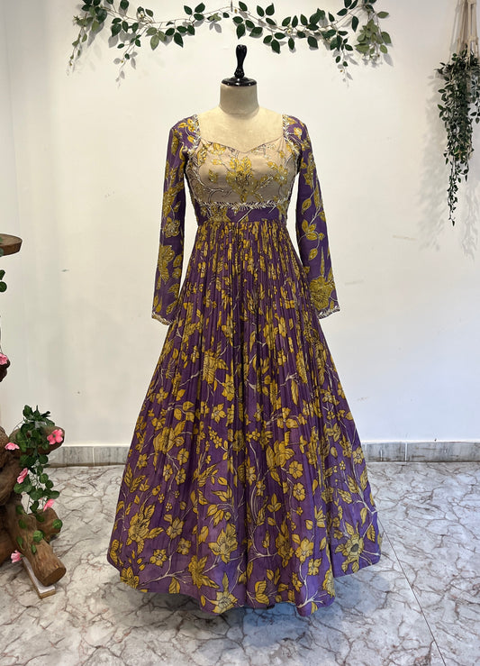 Traditional Floral Pen Kalamkari Long Frock