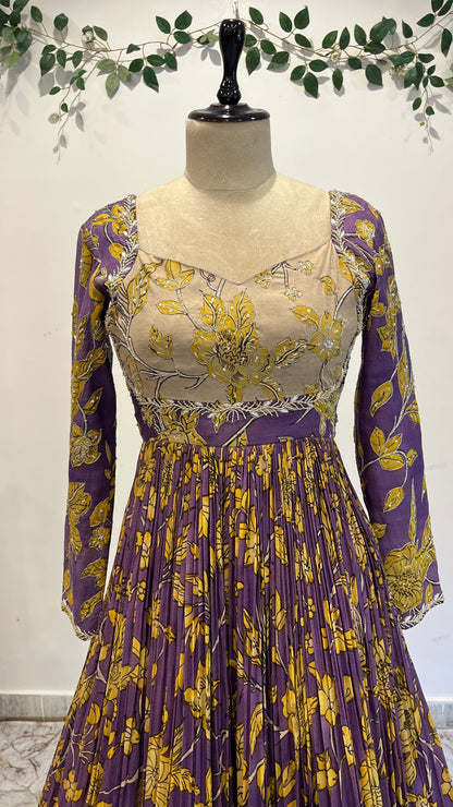 Traditional Floral Pen Kalamkari Long Frock