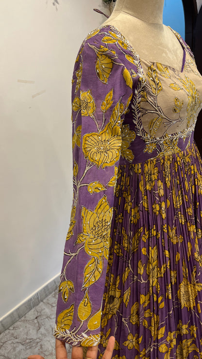Traditional Floral Pen Kalamkari Long Frock