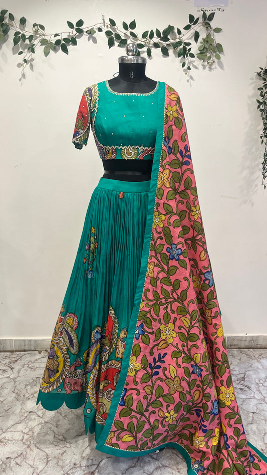 Peacock Elegance in Sea Green Lehenga
