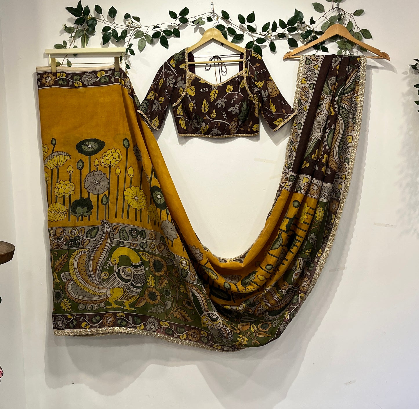 Peacock Concept Pen Kalamkari Bangalore Silk Saree
