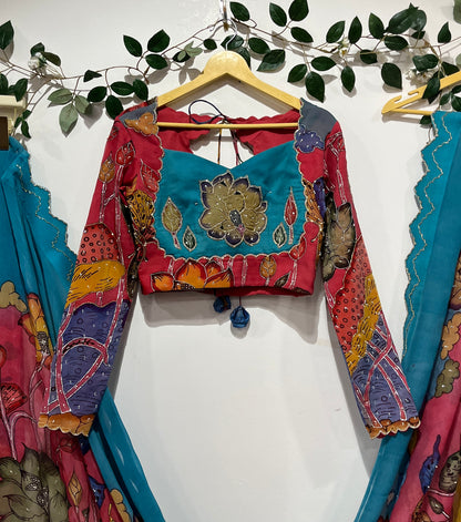 Pen Kalamkari Organza Saree with Butterfly Design