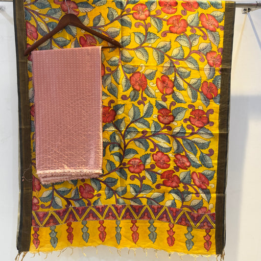 Gaji silk suit with pen kalamkari duppata