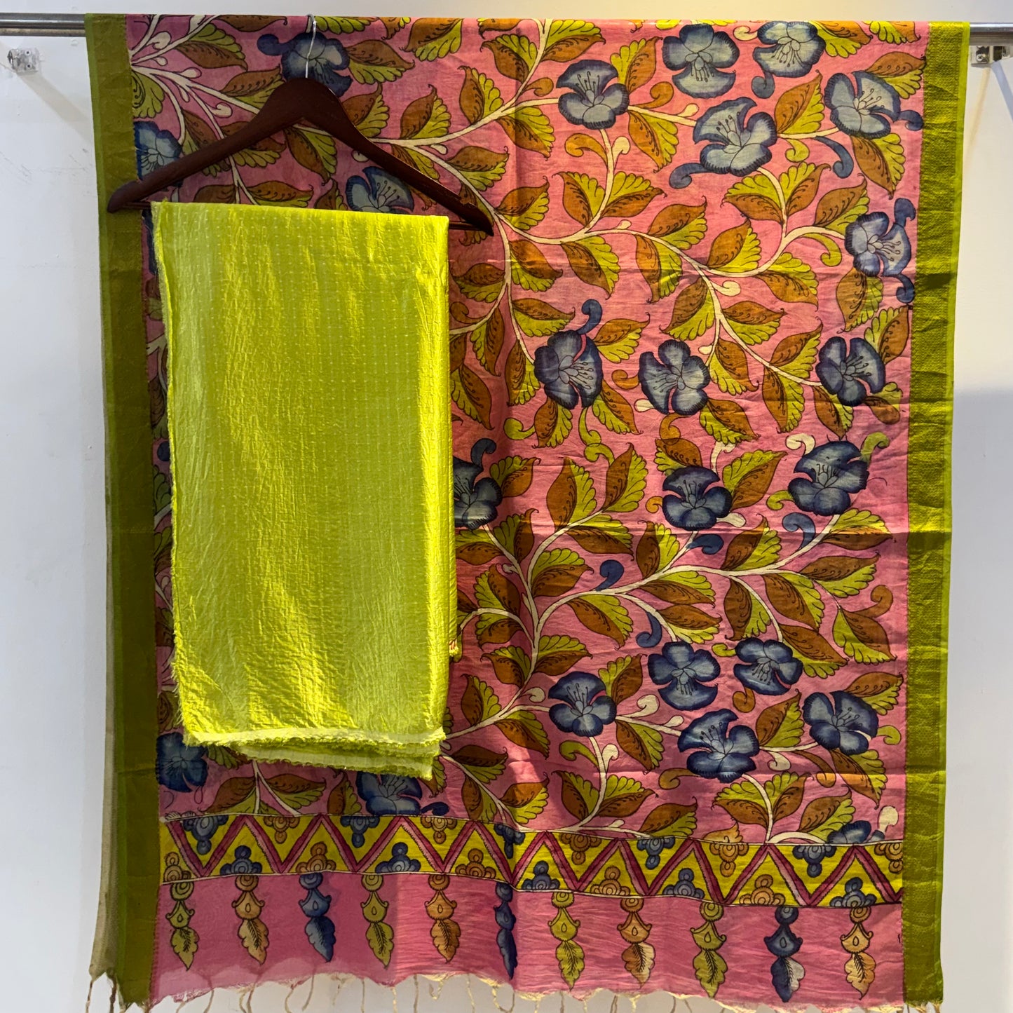 Gaji silk suit with pen kalamkari duppata