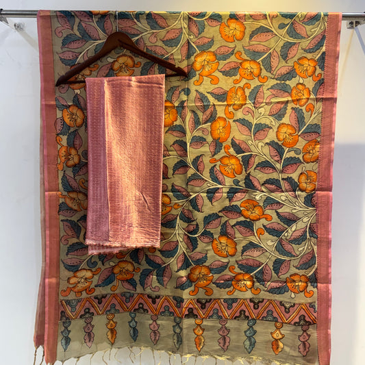 Gaji silk suit with pen kalamkari duppata