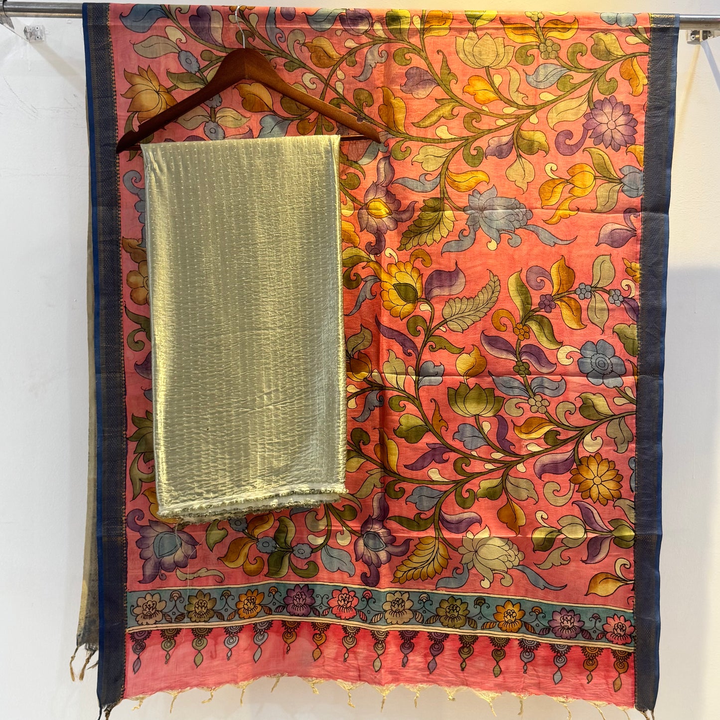 Gaji silk suit with pen kalamkari duppata
