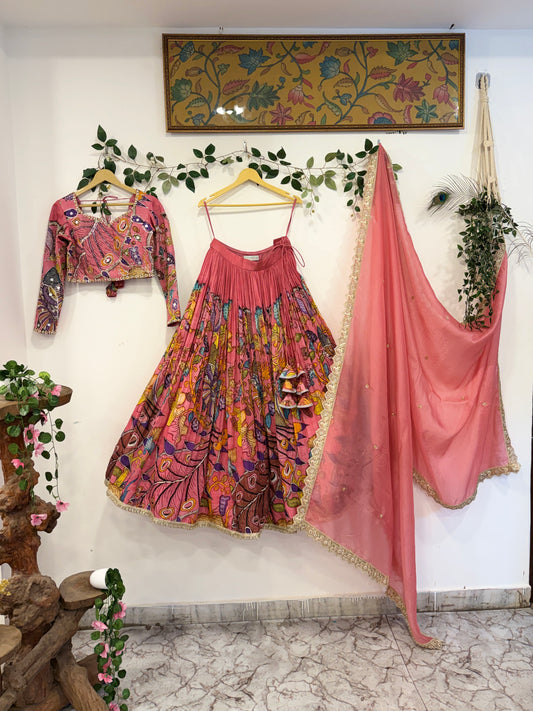 Peacock Elegance in Peach color Lehenga