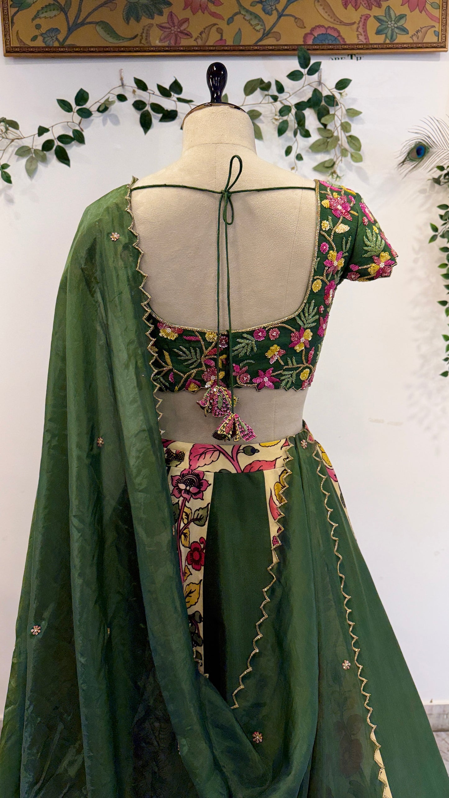 Kali Pattern Pen Kalamkari Lehenga