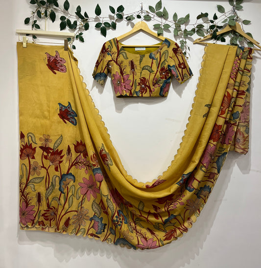 Yellow Floral Bangalore Silk Saree