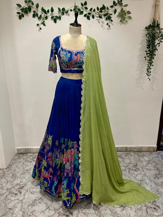 Ink Blue Animal Concept Lehenga