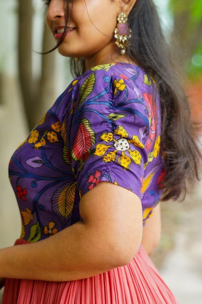 Lavender & Peach Floral Georgette Flare Dress Long Frock