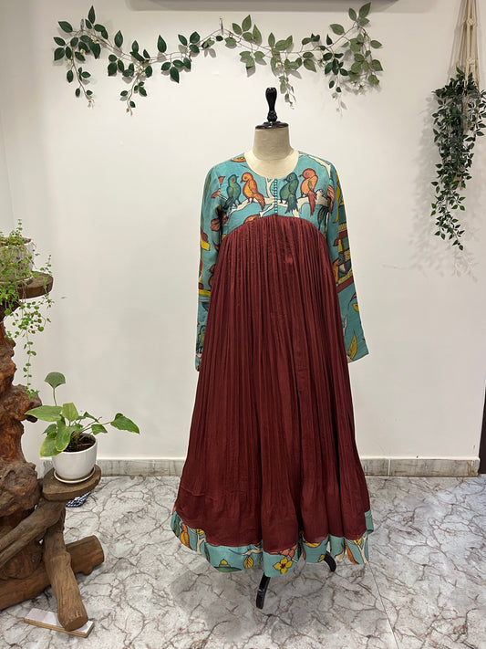 Pen Kalamkari Flared Anarkali Frock Long Frock
