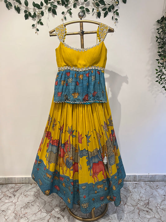 Pichwai Design Peplum Blouse Lehenga