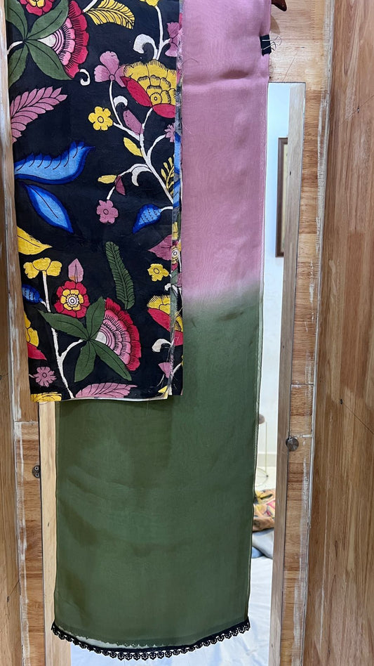 Plain Double Shade Organza Saree