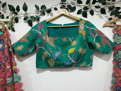 Peach & Sea Green Kalamkari Bangalore Silk Saree