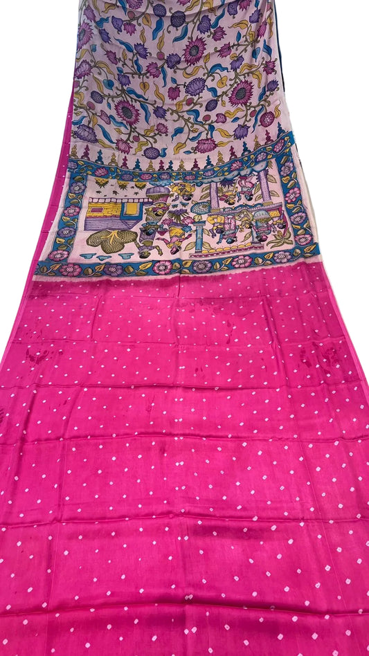 Bandhini Saree with Kalamkari