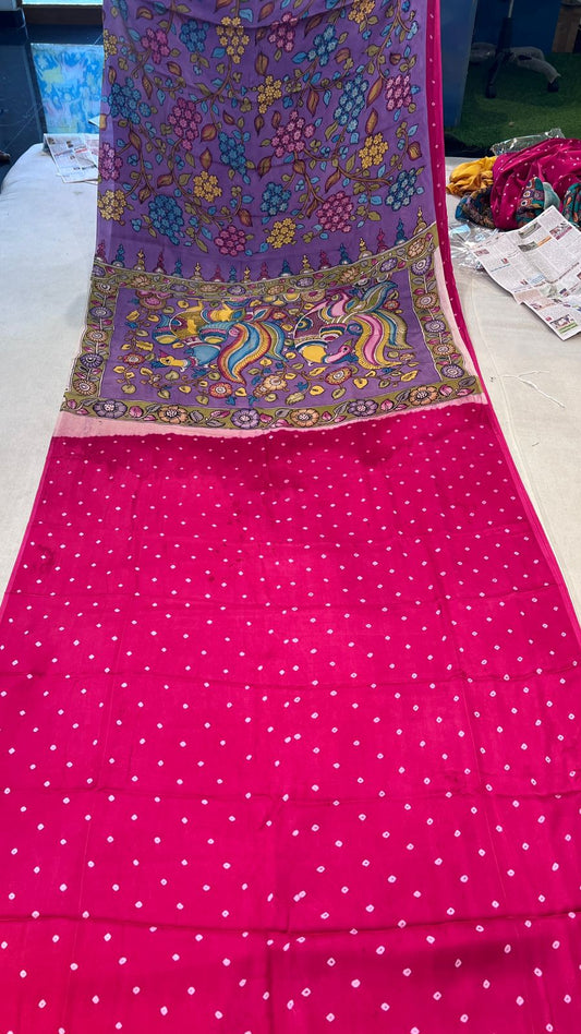Bandhini Saree with Kalamkari