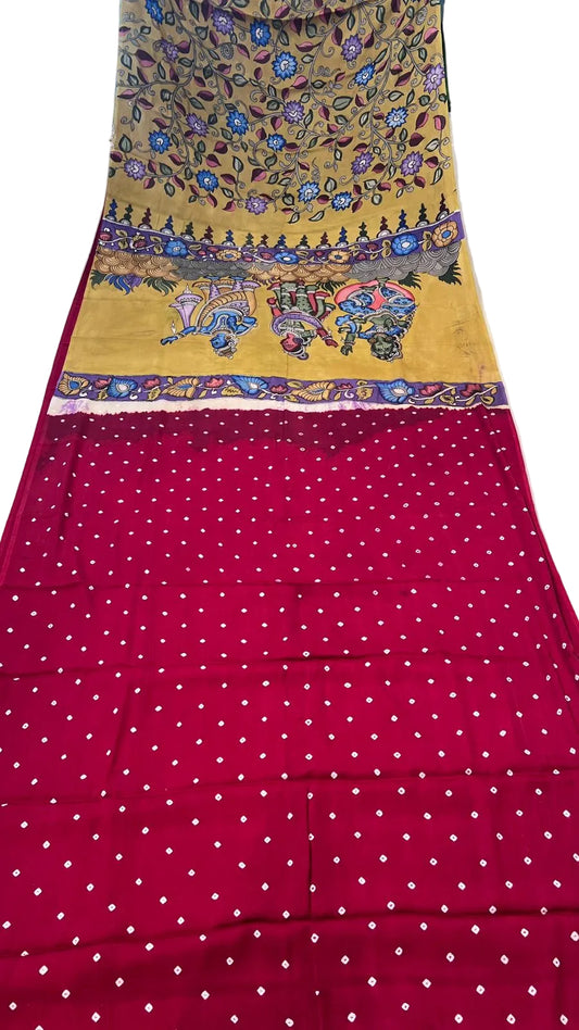 Bandhini Saree with Kalamkari