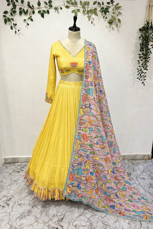 Yellow Color Crush Tissue Lehenga