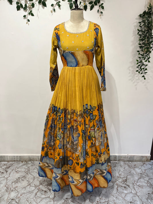 Beige and Orange Frock Long Frock