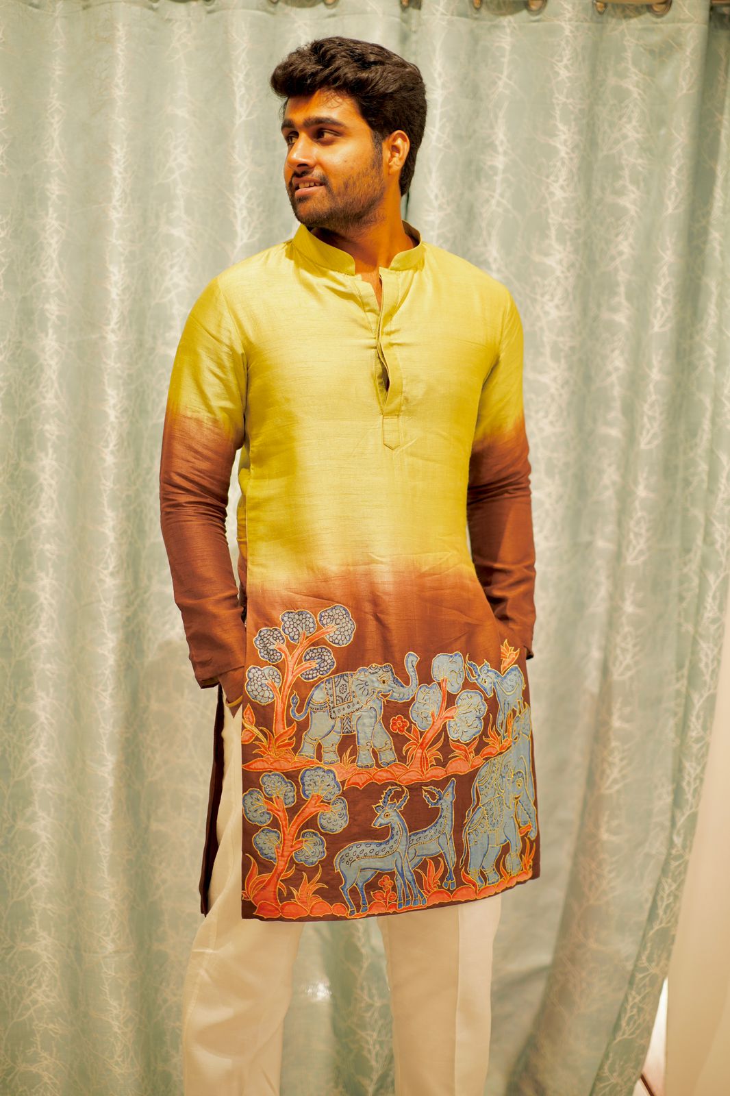 Double Shaded Animals Applique Kurta Set