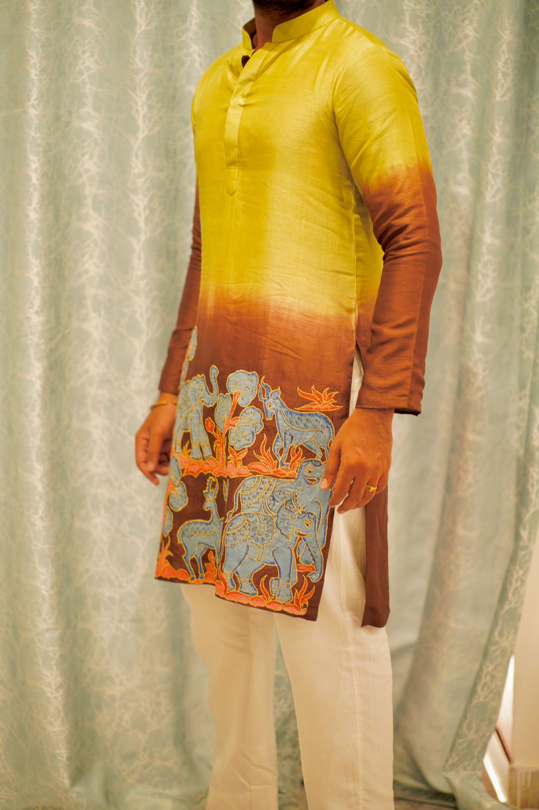 Double Shaded Animals Applique Kurta Set