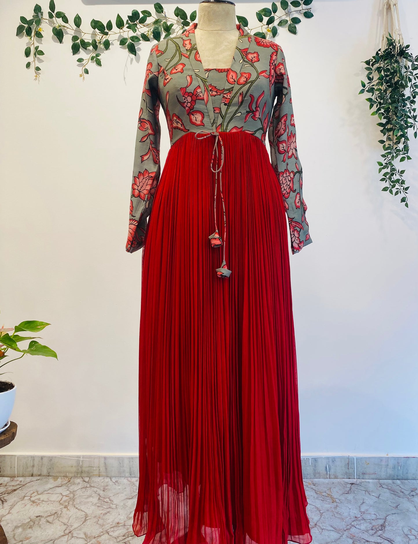 Grey Floral Long Frock