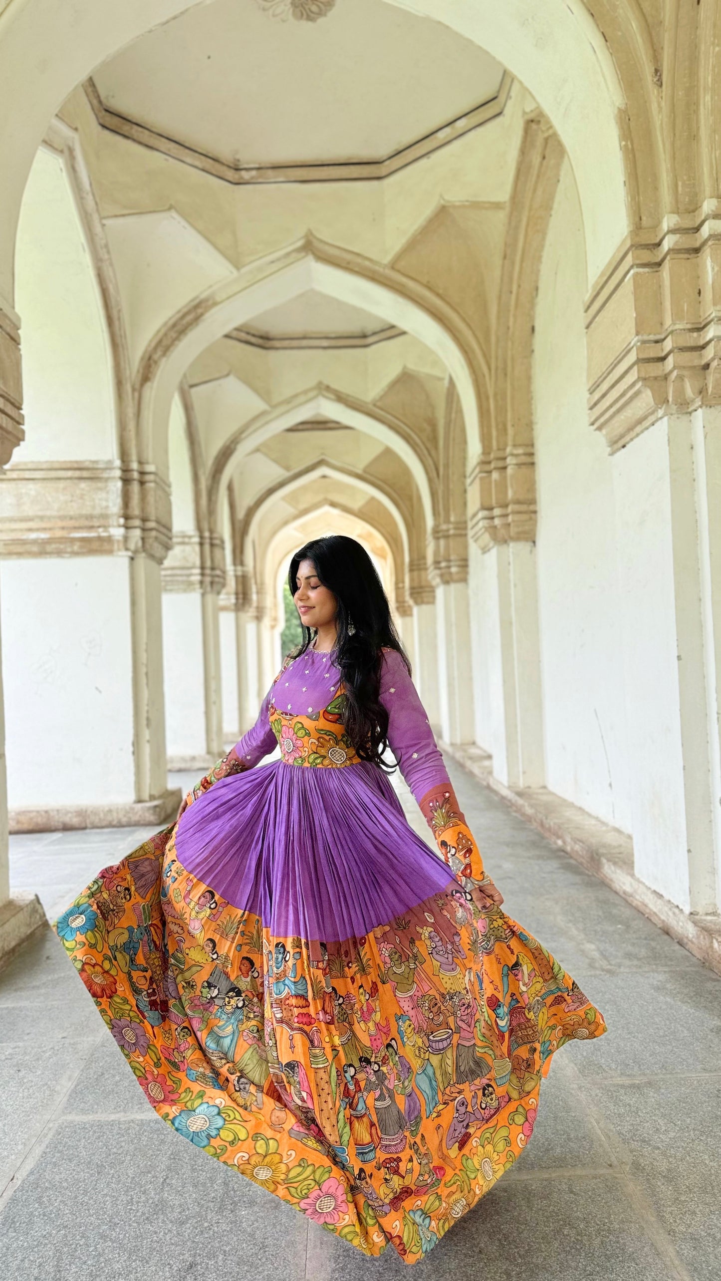 Lavender and Orange Long Frock
