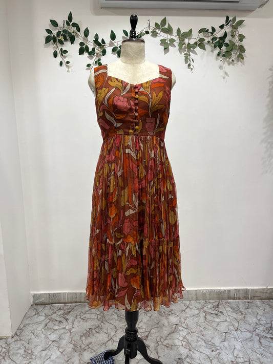 Maroon Chiffon Frock Long Frock