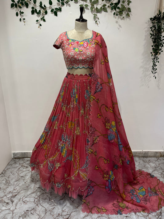Organza Peach Lehenga