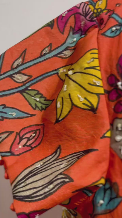 Orange Collar Neck Floral Frock Long Frock