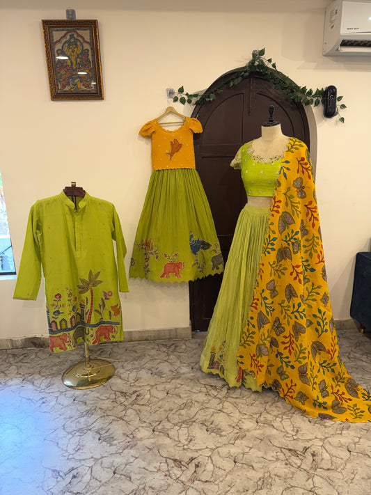 Green and yellow Applique family combo