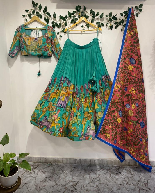 Sea Green Animal Concept Lehenga