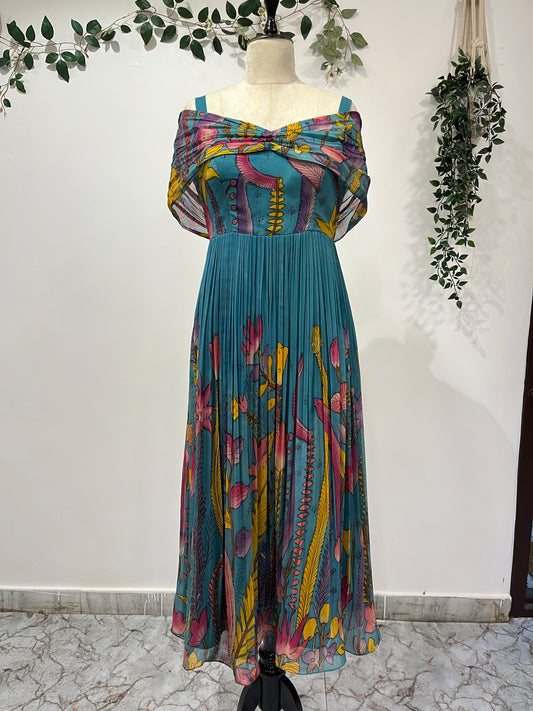 Aqua Blue Chiffon Midi Long Frock